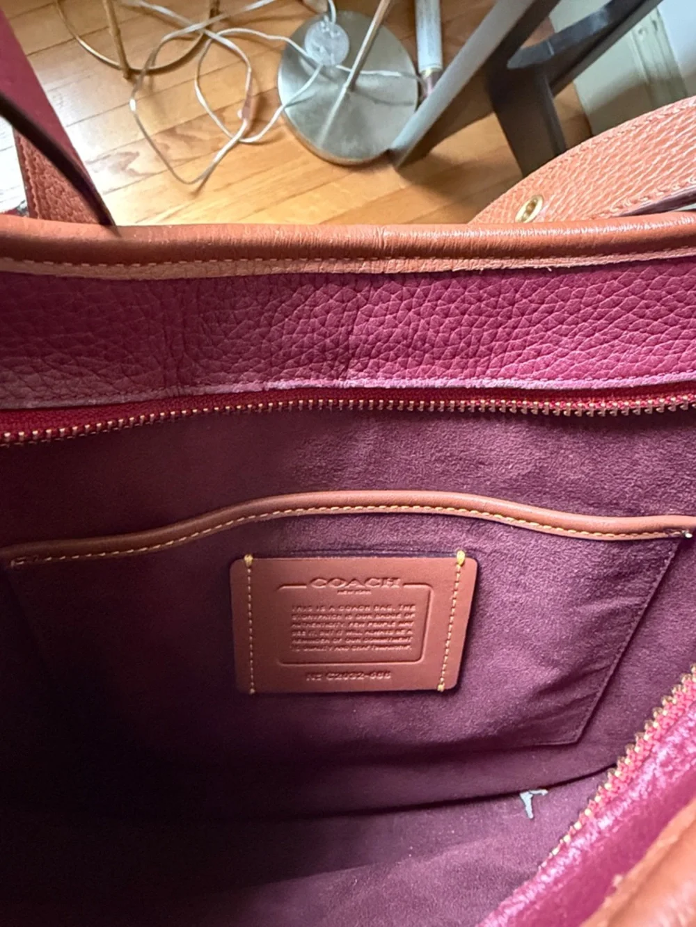 Coach Red Two-Tone Leather Shoulder Bag - Picture 6 of 9